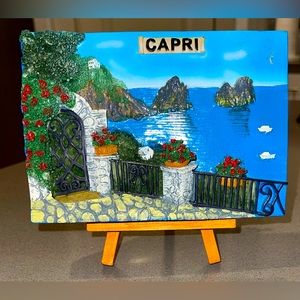 Capri, Italy - Beautiful Ceramic Tile View of the Island Water - With Pedestal